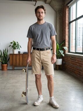 VTG Levi's 501 cut-off denim jorts khaki wash raw hem 42